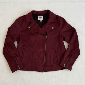 Old Navy Burgundy Faux Suede Moto Jacket Size M